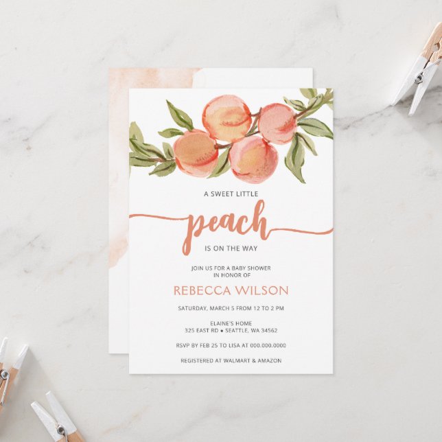 Invitación Little Peach on the Way Baby Shower Invitation (Anverso/Reverso In Situ)