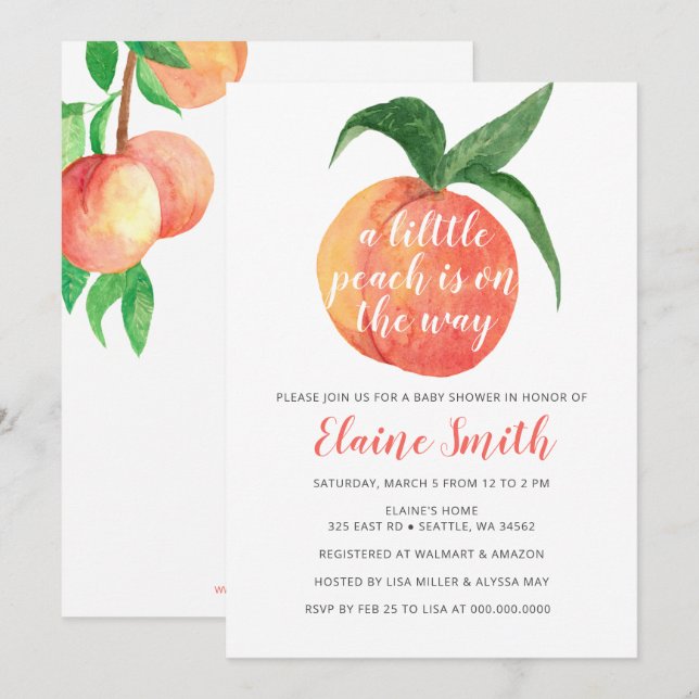 Invitación Little Peach on the Way Baby Shower Invitation (Anverso / Reverso)