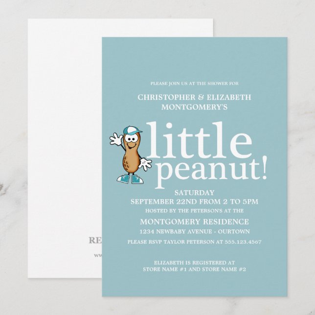 Invitación Little Peanut (Blue) Baby Shower (Anverso / Reverso)