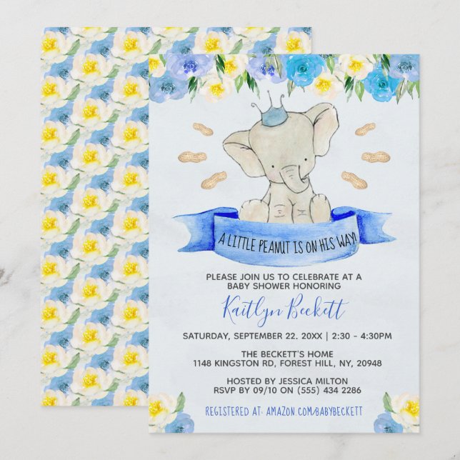 Invitación Little Peanut Boys Baby Shower (Anverso / Reverso)