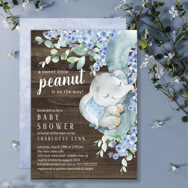 Invitación Little Peanut Elephant Boys Baby Shower (Subido por el creador)