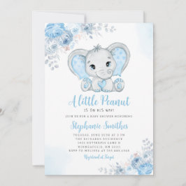 Invitación Little Peanut Watercolor Boy Elephant Baby Shower