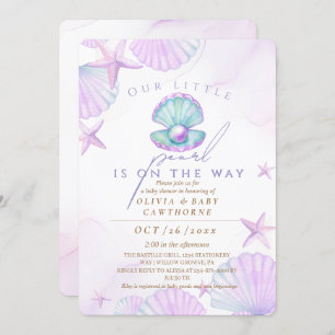 Invitación Little Pearl Baby Shower Ocean Watercolor