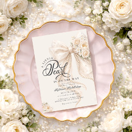 Invitación Little Pearl Bow Floral Baby Shower