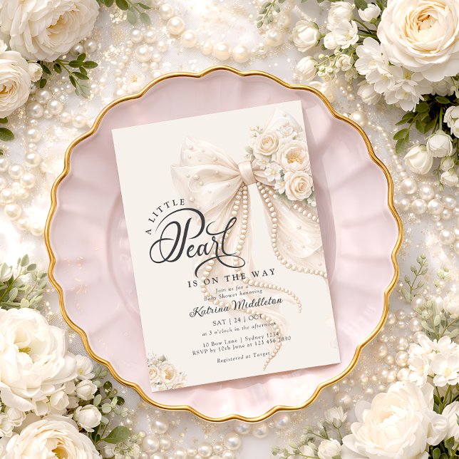Invitación Little Pearl Bow Floral Baby Shower (Subido por el creador)