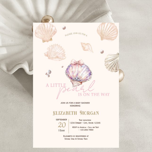 Invitación Little Pearl Diamonds Seashells Beige Baby Shower (Subido por el creador)