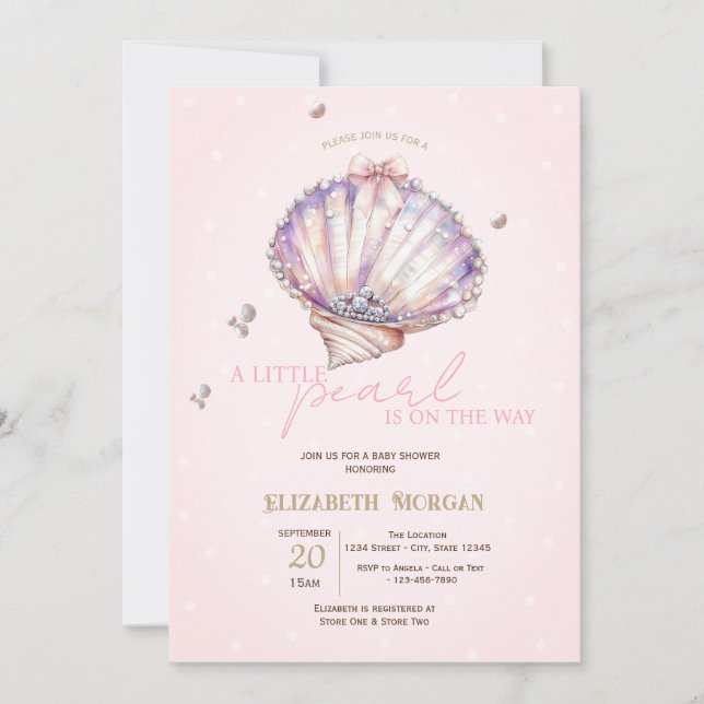 Invitación Little Pearl Seashells Diamonds Dots  Baby Shower (Anverso)