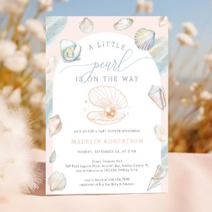 Invitación Little Pearl Seashells Ocean Beach Baby Shower