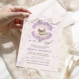 Invitación Little Pearl Watercolor Purple Shell Baby Shower