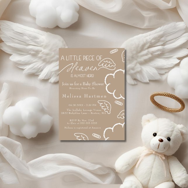 Invitación Little Piece of Heaven beige baby shower  (Little Piece of Heaven beige baby shower Invitation)