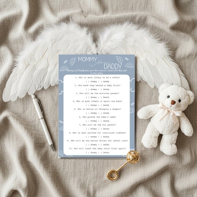 Invitación Little Piece of Heaven Blue Guess Who Game  (Little Piece of Heaven Guess Who Game Invitation)