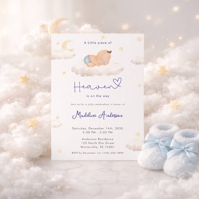 Invitación Little Piece of Heaven Moon Cloud Baby Boy Shower (Subido por el creador)