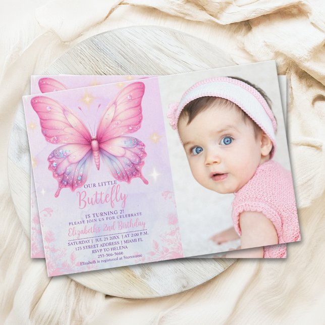 Invitación Little Pink Butterfly - Girls' Birthday with Photo (Subido por el creador)