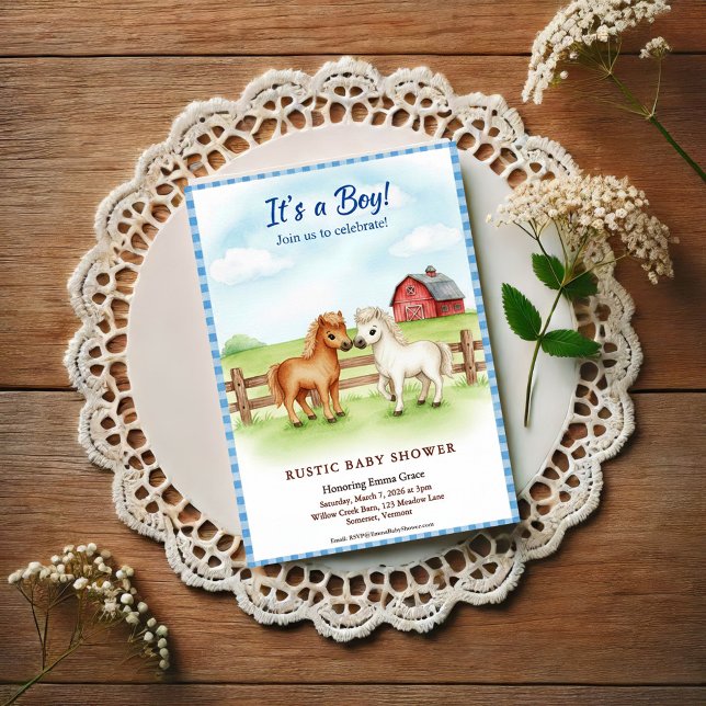 Invitación Little Pony Baby Boy Shower Gingham Invitation (Subido por el creador)