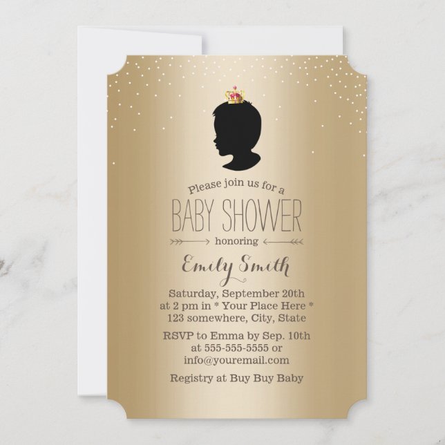 Invitación Little Prince Silhouette Gold Metallic Baby Shower (Anverso)