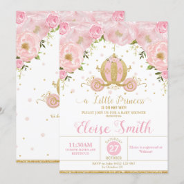 Invitación Little Princess Baby Shower Carriage Floral Rosa