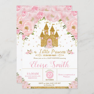 Invitación Little Princess Baby Shower Castle Pink Floral 