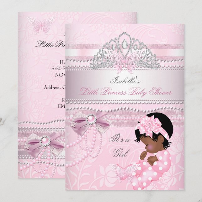 Invitación Little Princess Baby Shower Chica Butterfly AA (Anverso / Reverso)