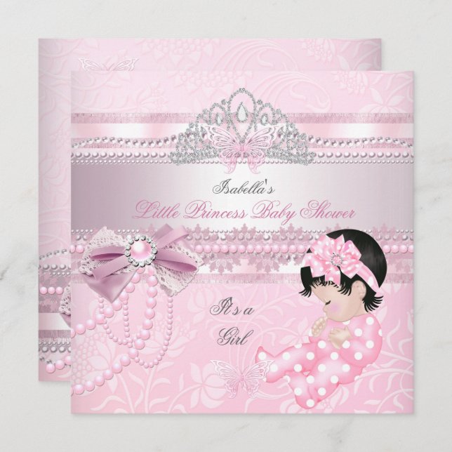 Invitación Little Princess Baby Shower Chica Butterfly CC (Anverso / Reverso)