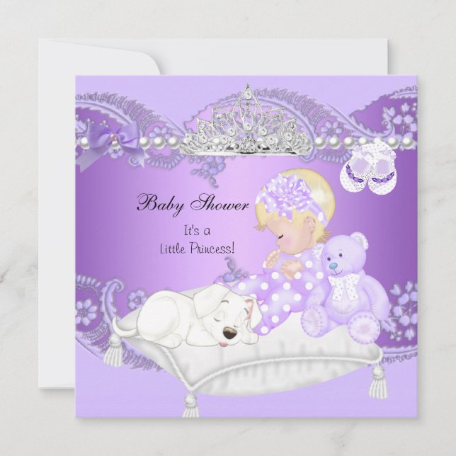 Invitación Little Princess Baby Shower Chica Lavender Purple  (Anverso)