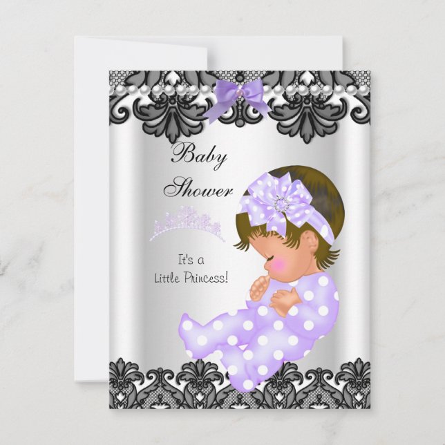 Invitación Little Princess Baby Shower Chica Purple White 2 (Anverso)