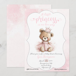 Invitación Little Princess Baby Shower Invitation with Teddy 