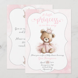 Invitación Little Princess Baby Shower Invitation with Teddy 