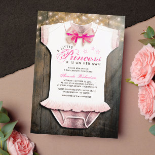 Invitación Little Princess Baby Shower   Rústico   Oro Rosa