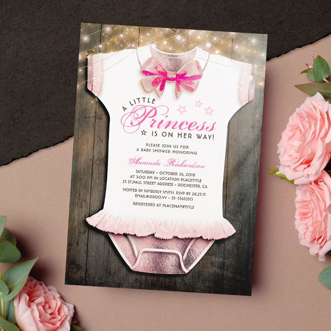 Invitación Little Princess Baby Shower | Rústico | Oro Rosa (Subido por el creador)