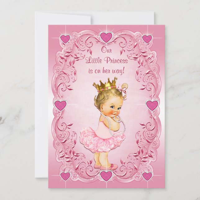 Invitación Little Princess Ballerina Love Hearts Baby Shower (Anverso)