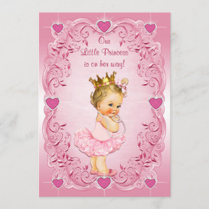 Invitación Little Princess Ballerina Love Hearts Baby Shower