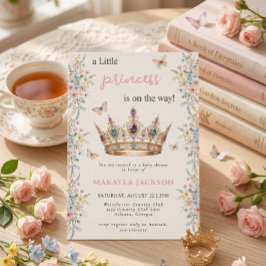 Invitación Little Princess Crown Floral Butterfly Baby Shower