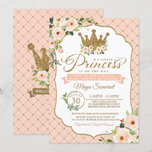 Invitación Little Princess Rubor Floral Royal Baby Shower