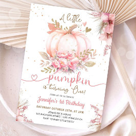 Invitación Little Pumpkin 1st Birthday Pink Gold Girls