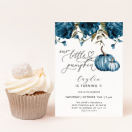 Invitación Little Pumpkin Blue Floral Birday