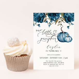 Invitación Little Pumpkin Blue Floral Birday