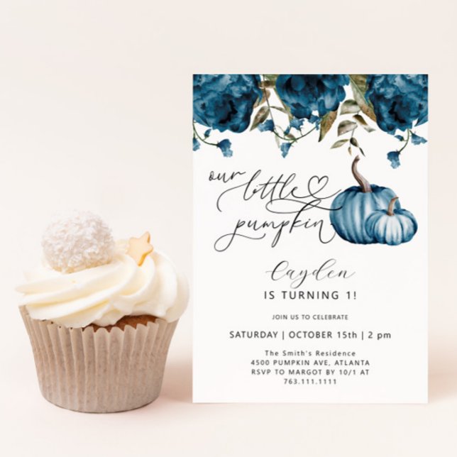 Invitación Little Pumpkin Blue Floral Birday (Subido por el creador)