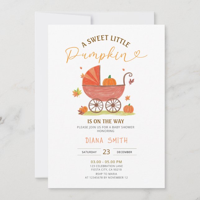 Invitación Little Pumpkin Carriage Baby Shower Invite (Anverso)