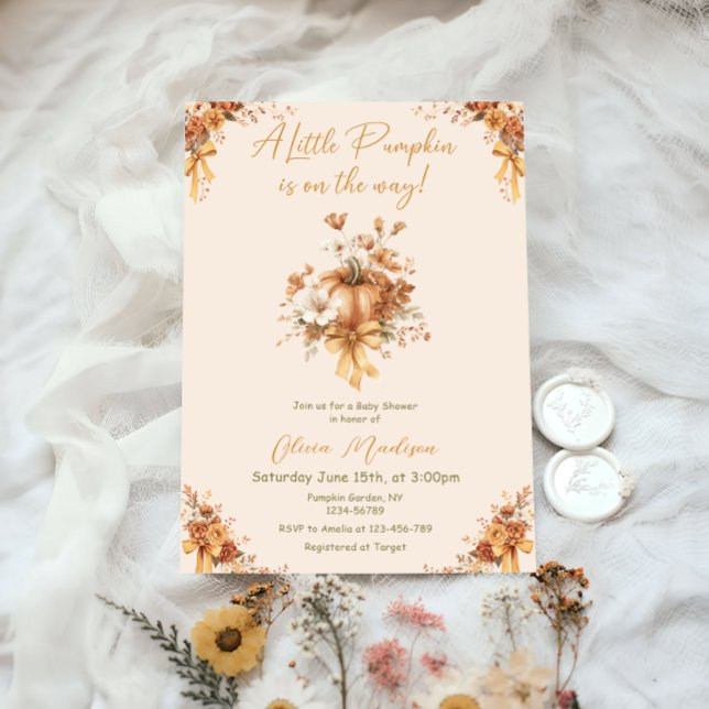 Invitación Little Pumpkin Fall Floral Baby Shower Invitation (Subido por el creador)