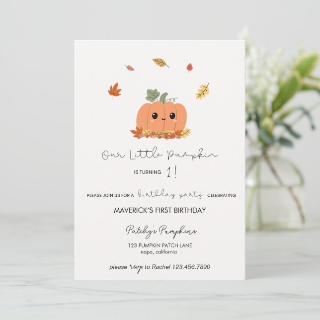 Invitación Little Pumpkin First Birthday Invitation (Anverso de pie)