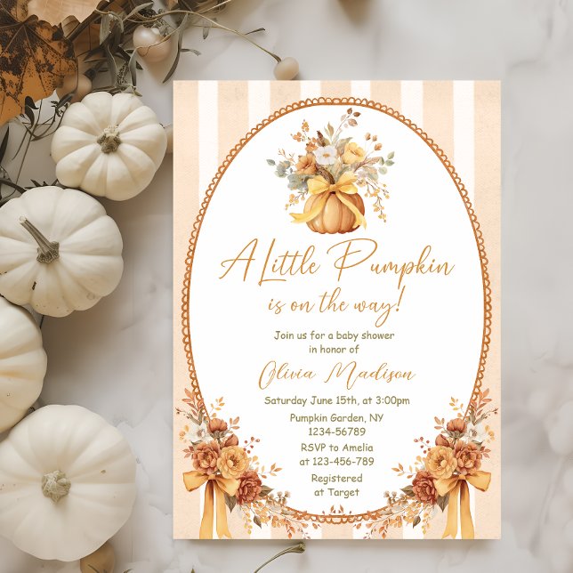 Invitación Little Pumpkin Floral Bow Baby Shower Invitation (Subido por el creador)