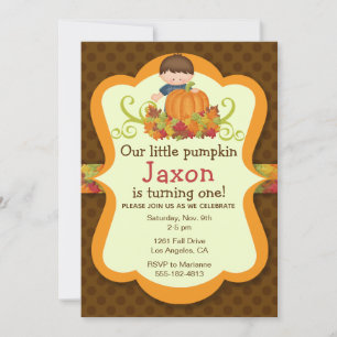 Invitación Little Pumpkin Folk Art Boys Fall Birthday Invite