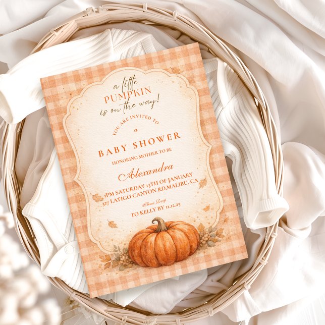 Invitación Little Pumpkin Gingham Fall Baby Shower (Subido por el creador)