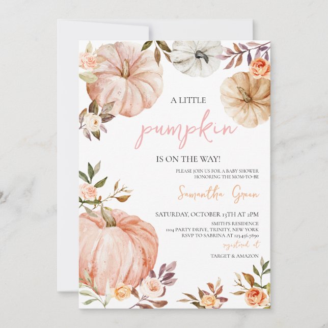 Invitación Little Pumpkin Girl Baby Shower (Anverso)