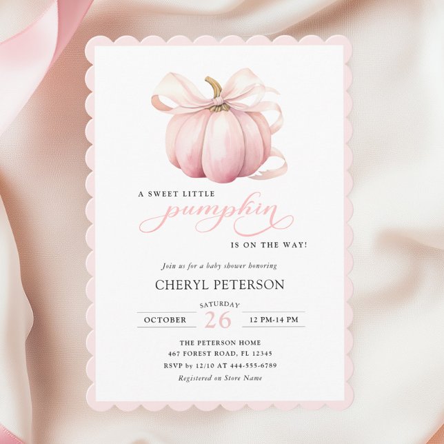 Invitación Little Pumpkin on the Way Pink Bow Baby Shower (Subido por el creador)