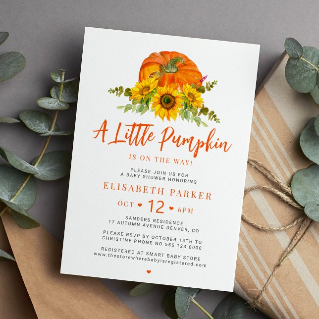 Invitación Little pumpkin orange fall floral baby shower (Subido por el creador)