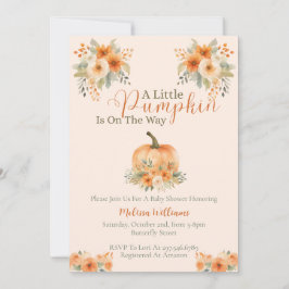 Invitación Little Pumpkin Orange Floral Fall Baby Shower 