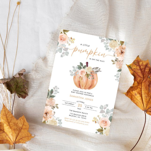 Invitación Little Pumpkin Pink FloralFall Baby Shower  (Subido por el creador)