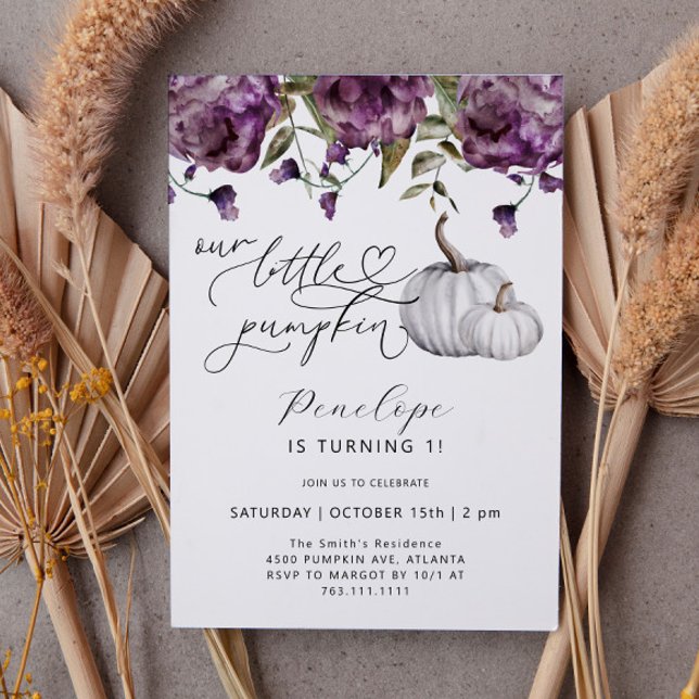 Invitación Little Pumpkin Purple Floral Birday (Subido por el creador)