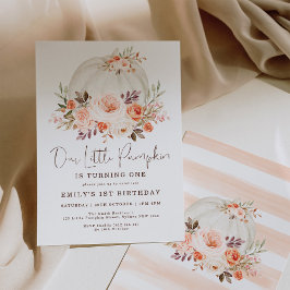 Invitación Little Pumpkin Rubor Peach Fall Otoño Cumpleaños